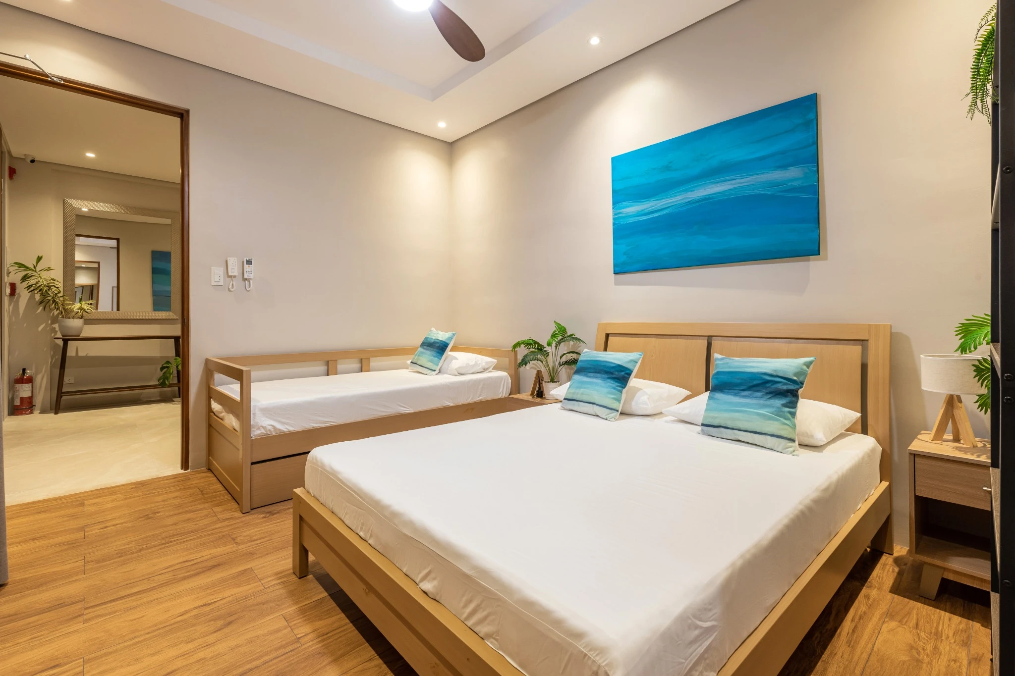 Bedroom room view with warm lighting